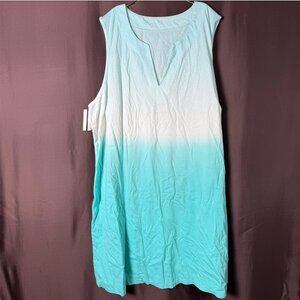 Lands' End Women's 1XL, M LONG Cotton Jersey Sleeveless Swim Cover-up Dress Prin